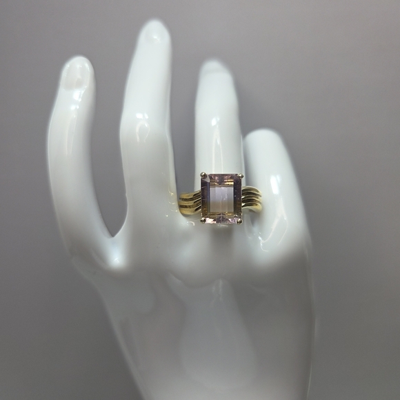 ametrine emerald cut 925 gold plated ring sz 7.5 big stone 4 prong - Picture 1 of 10